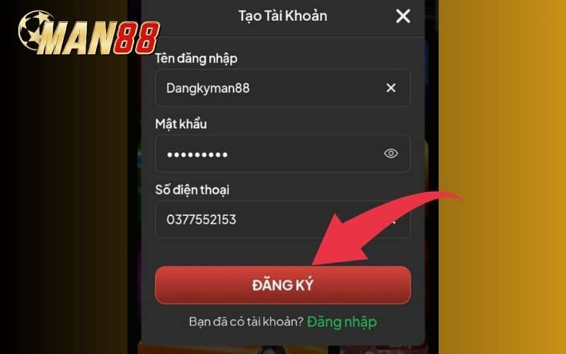 Bấm vào nút Đăng Ký để hoàn tất
