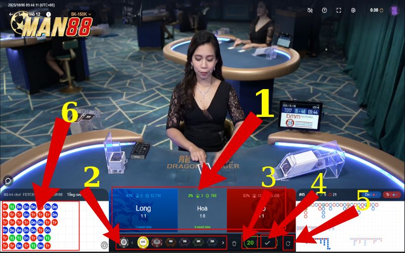 Các tính năng trong giao diện của rồng hổ online tại MAN88