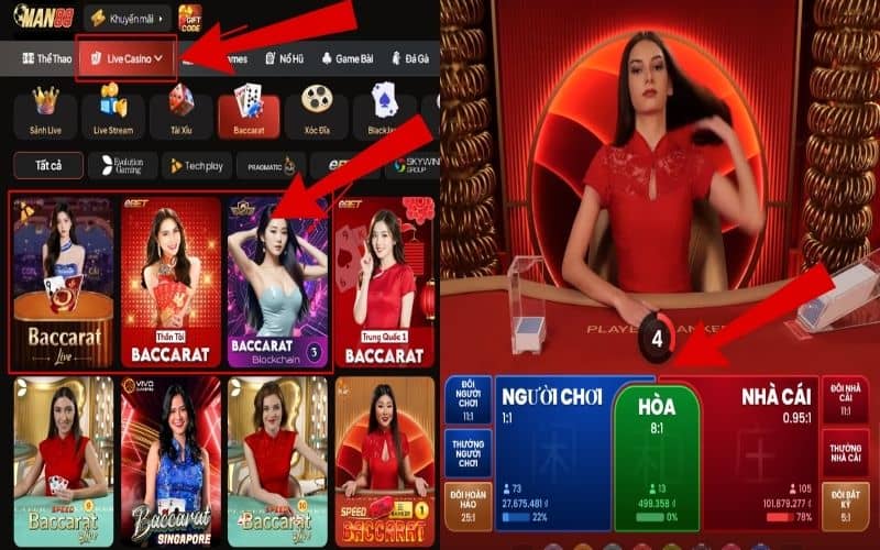 Hướng dẫn các bước tham gia chơi baccarat online tại MAN88